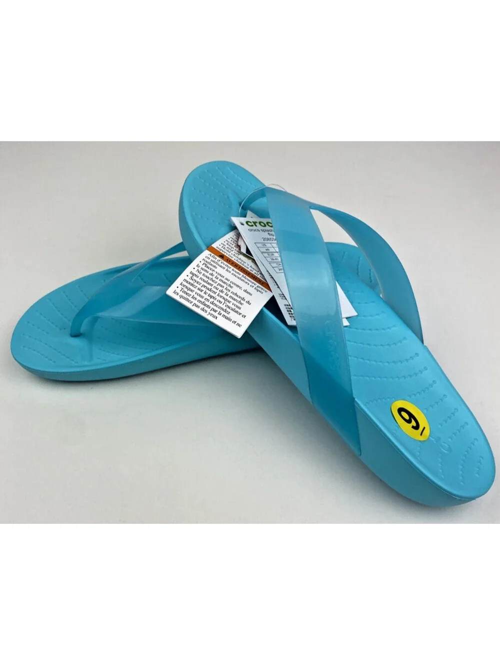 Crocs Splash Glossy Flip Flops Aqua Blue Women’s Size 9 NWT Thongs New Sandals